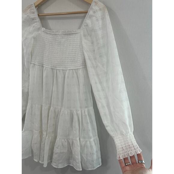 NEW Allison & Kelly White Seersucker Tiered Mini Dress XS Smocked Bodice Junior - Picture 3 of 8